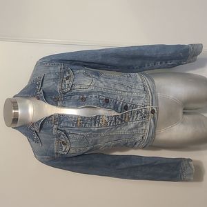 Lucky Brand flannel lined jean denim jacket.